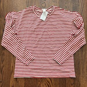 H&M Red and White Striped Long  ruffle Sleeve Shirt